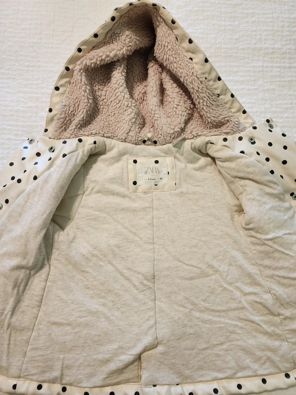 Zara Cream Hooded Polka Dot Raincoat